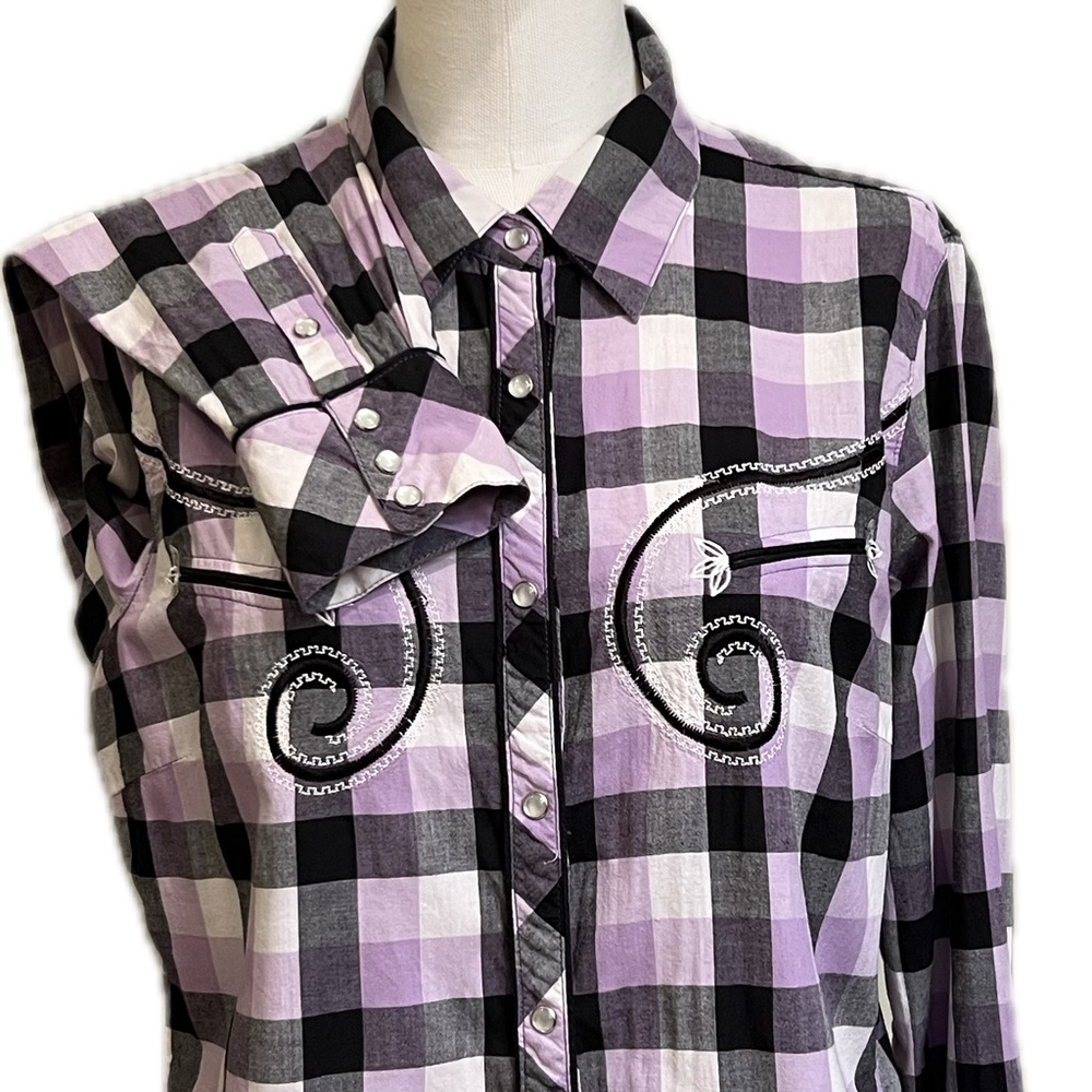 Plaid Button-Down Shirt in Lavender and Black